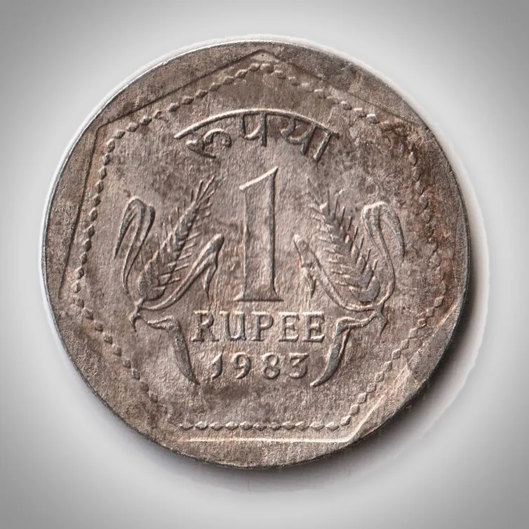 Rare 1 Rupee 1983 Republic of India Calcutta Mint Coinage India Coin # A367