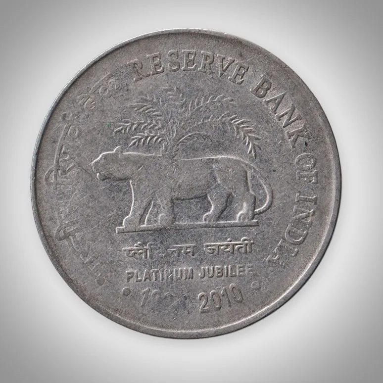 Rare 2 Rupee 2010 RBI Platinum Jubilee Calcutta Mint Republic India Coin # A395