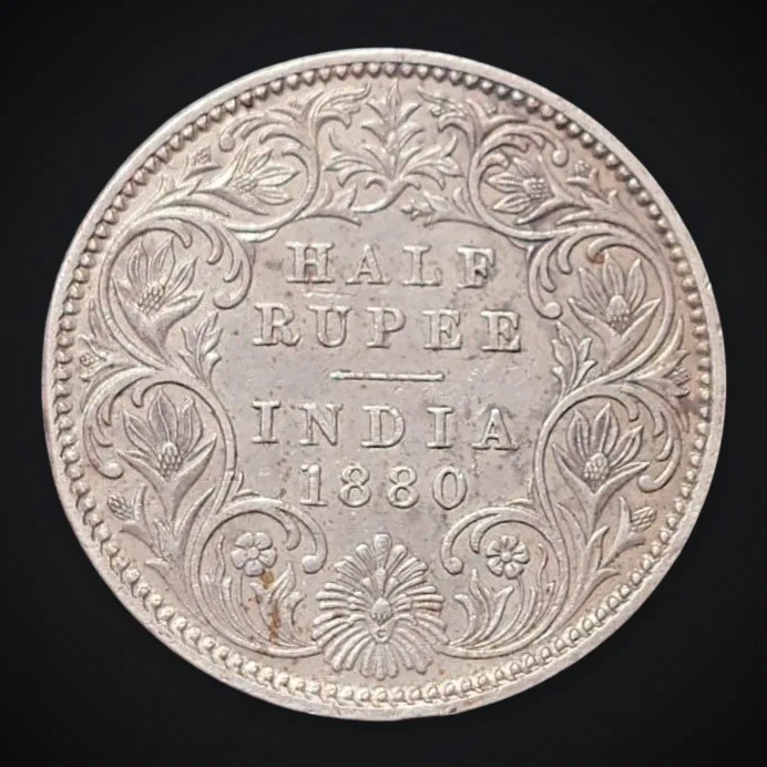 Super Duper Rare Half Rupee 1880 Queen Victoria Empress Calcutta Mint British India Silver Coin # A407