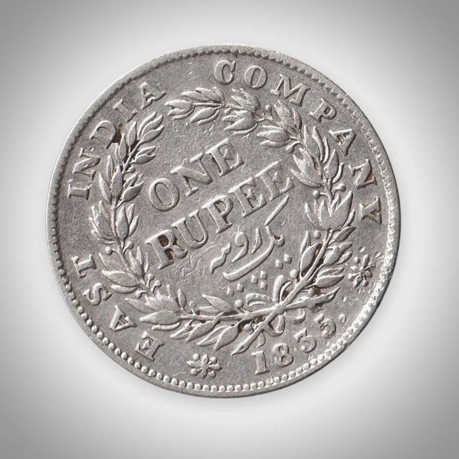 Rare Slightly Rotation Error 1 Rupee 1835 William IIII King East India Company British India Silver Coin F Incuse # A409