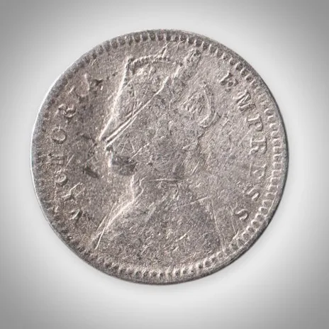 Rare 2 Annas 1887 Queen Victoria Empress Silver Coinage of British India Coin # A422