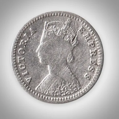 Rare 2 Annas 1887 Queen Victoria Empress Silver Coinage British India Coin # A423