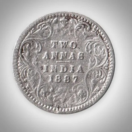 Rare 2 Annas 1887 Queen Victoria Empress Silver Coinage British India Coin # A423