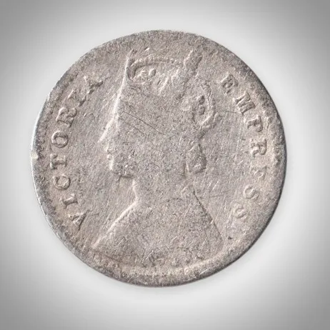 Rare 2 Annas 1888 Queen Victoria Empress Calcutta Mint British India Silver Coin # A424