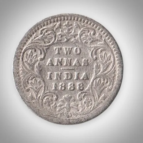 Rare 2 Annas 1888 Queen Victoria Empress Calcutta Mint British India Silver Coin # A424