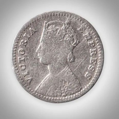 Rare 2 Annas 1889 Queen Victoria Empress Bombay Mint British India Silver Coin # A425