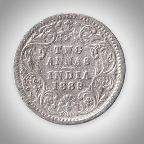Rare 2 Annas 1889 Queen Victoria Empress Bombay Mint British India Silver Coin # A425