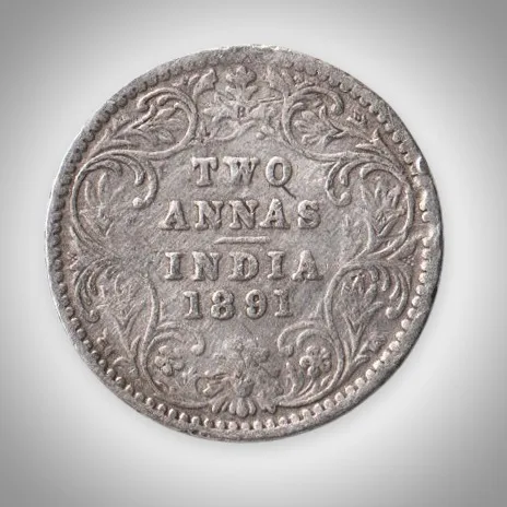 Rare 2 Annas 1891 Queen Victoria Empress Silver Bombay Mint Coinage of British India Coin # A426