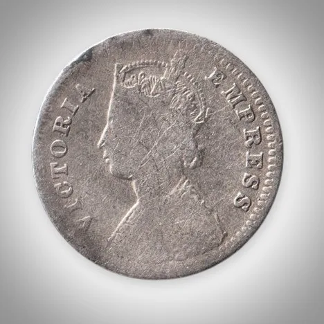 Rare 2 Annas 1892 Queen Victoria Empress Silver Coinage of British India Coin # A427
