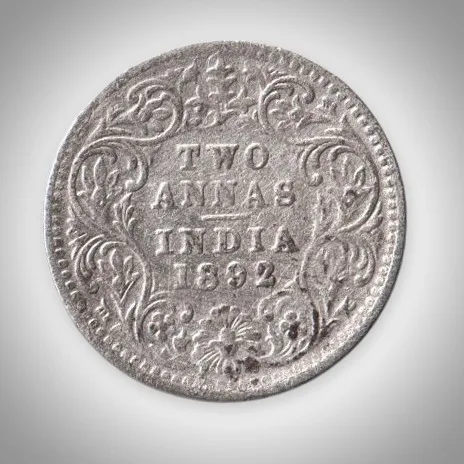 Rare 2 Annas 1892 Queen Victoria Empress Silver Bombay Mint Coinage of British India Coin # A428