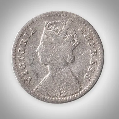 Rare 2 Annas 1893 Queen Victoria Empress Silver Bombay Mint Coinage of British India Coin # A429