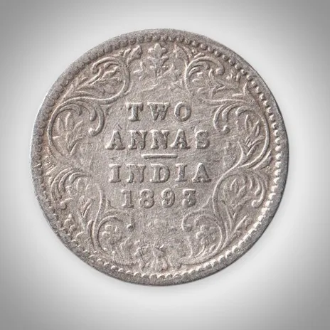 Rare 2 Annas 1893 Queen Victoria Empress Silver Bombay Mint Coinage of British India Coin # A429