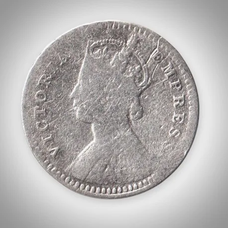 Rare 2 Annas 1896 Queen Victoria Empress Calcutta Mint British India Silver Coin # A430