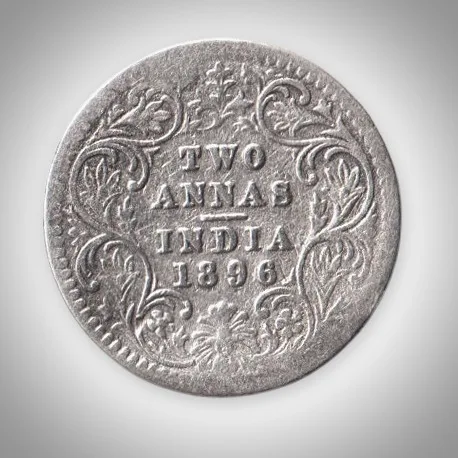 Rare 2 Annas 1896 Queen Victoria Empress Calcutta Mint British India Silver Coin # A430