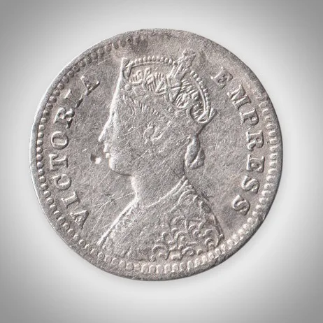 Rare 2 Annas 1896 Queen Victoria Empress Bombay Mint British India Silver Coin # A431