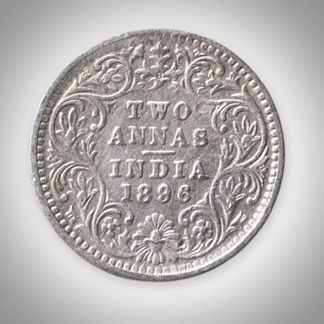 Rare 2 Annas 1896 Queen Victoria Empress Bombay Mint British India Silver Coin # A431