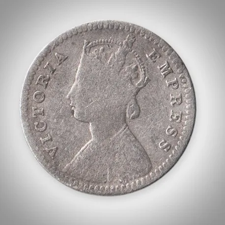 Rare 2 Annas 1897 Queen Victoria Empress Calcutta Mint British India Silver Coin # A432