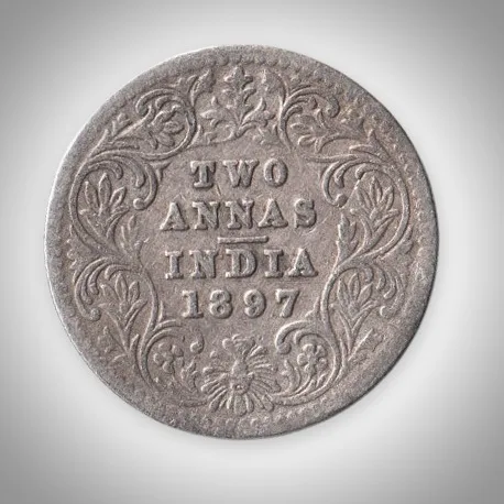 Rare 2 Annas 1897 Queen Victoria Empress Calcutta Mint British India Silver Coin # A432