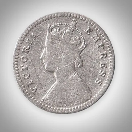 Rare 2 Annas 1897 Queen Victoria Empress Calcutta Mint British India Silver Coin # A433