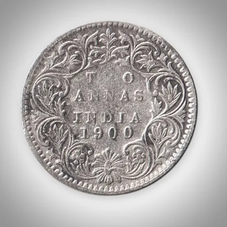 Rare 2 Annas 1900 Queen Victoria Empress Silver Bombay Mint Coinage of British India Coin # A434