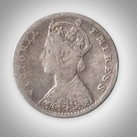 Rare 2 Annas 1901 Queen Victoria Empress Bombay Mint British India Silver Coin # A435