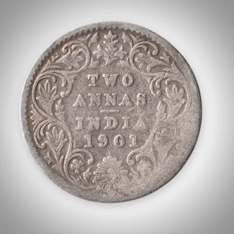 Rare 2 Annas 1901 Queen Victoria Empress Bombay Mint British India Silver Coin # A435