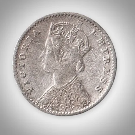 Rare 2 Annas 1901 Queen Victoria Empress Calcutta Mint British India Silver Coin # A436
