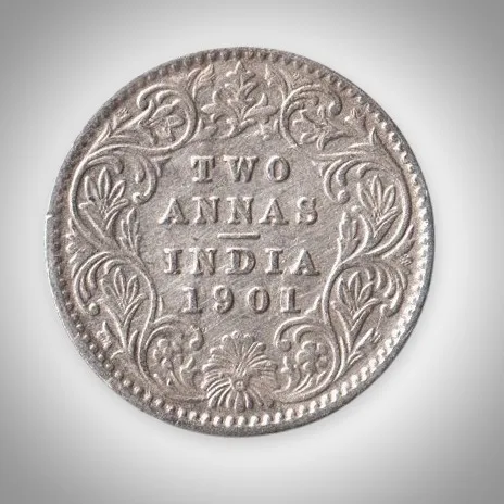 Rare 2 Annas 1901 Queen Victoria Empress Calcutta Mint British India Silver Coin # A436