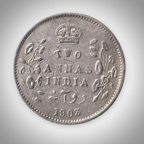 TOP GRADE Rare 2 Annas 1903 King Edward VII Calcutta Mint British India Silver Coin # A437