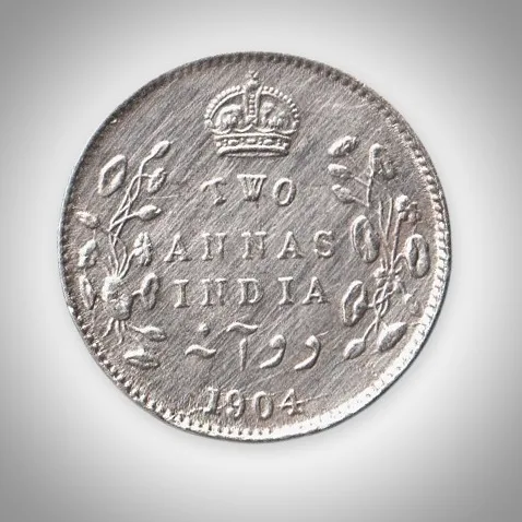 Rare 2 Annas 1904 King Edward VII Calcutta Mint Silver Coin of British India # A438