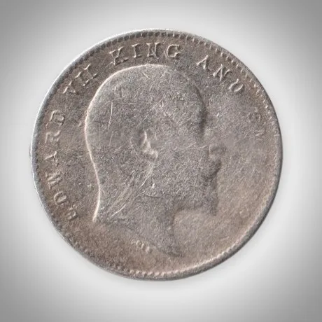 Rare 2 Annas 1906 King Edward VII Calcutta Mint British India Silver Coin # A439
