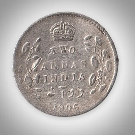 Rare 2 Annas 1906 King Edward VII Calcutta Mint British India Silver Coin # A439