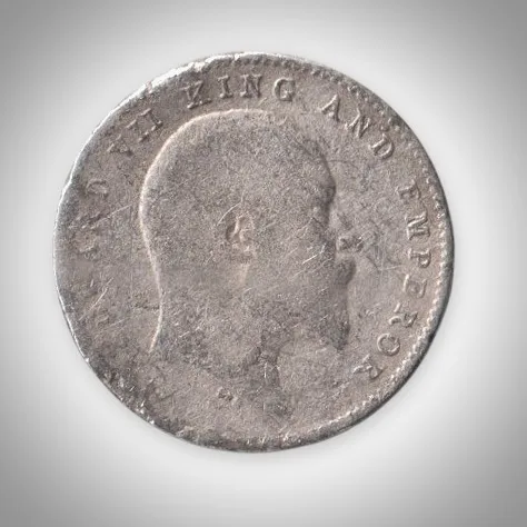 Rare 2 Annas 1907 King Edward VII Calcutta Mint Silver Coin of British India # A440