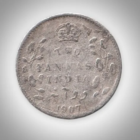 Rare 2 Annas 1907 King Edward VII Calcutta Mint Silver Coin of British India # A440