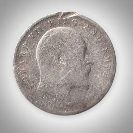 Rare 2 Annas 1910 King Edward VII Calcutta Mint British India Silver Coin # A442