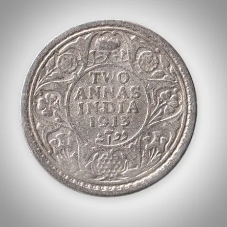 Rare 2 Annas 1913 King George V Bombay Mint British India Silver Coin # A444
