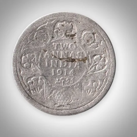 Rare 2 Annas 1914 King George V Bombay Mint British India Silver Coinage India Coin # A445