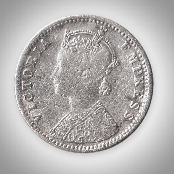 Rare 1/4 Rupee 1887 Queen Victoria Empress Silver Calcutta Mint Coinage British India Coin # A450