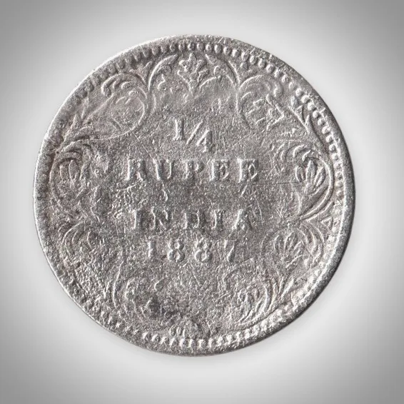 Rare 1/4 Rupee 1887 Queen Victoria Empress Silver Calcutta Mint Coinage British India Coin # A450