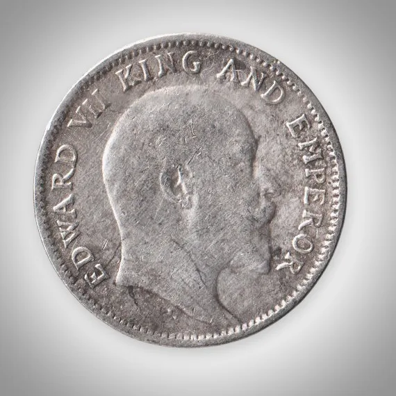 Rare 1/4 Rupee 1907 King Edward VII Silver Calcutta Mint Coinage of British India Coin # A451