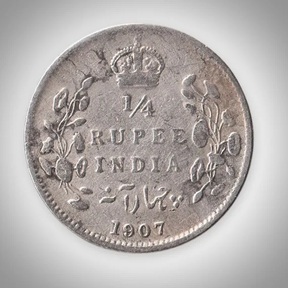 Rare 1/4 Rupee 1907 King Edward VII Silver Calcutta Mint Coinage of British India Coin # A451