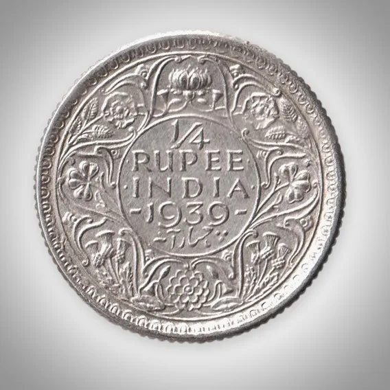 Rare 1/4 Rupee 1939 King George VI Silver Calcutta Mint Coinage of British India Coin # A452