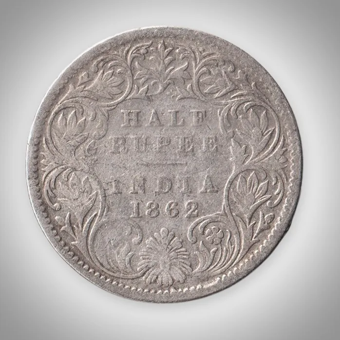 Rare Half Rupee 1862 Victoria Queen Silver Calcutta Mint Coinage of British India Coin # A457