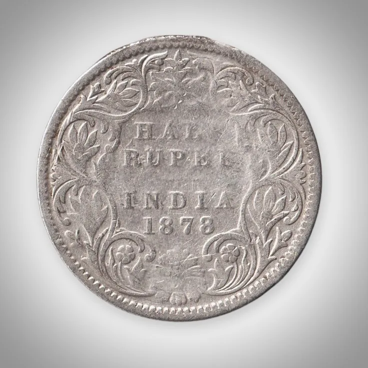 Rare Half Rupee 1878 Queen Victoria Empress British India Silver Coin # A458