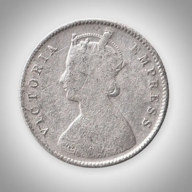 Rare Half Rupee 1886 Queen Victoria Empress Silver Calcutta Mint Coinage of British India Coin # A459