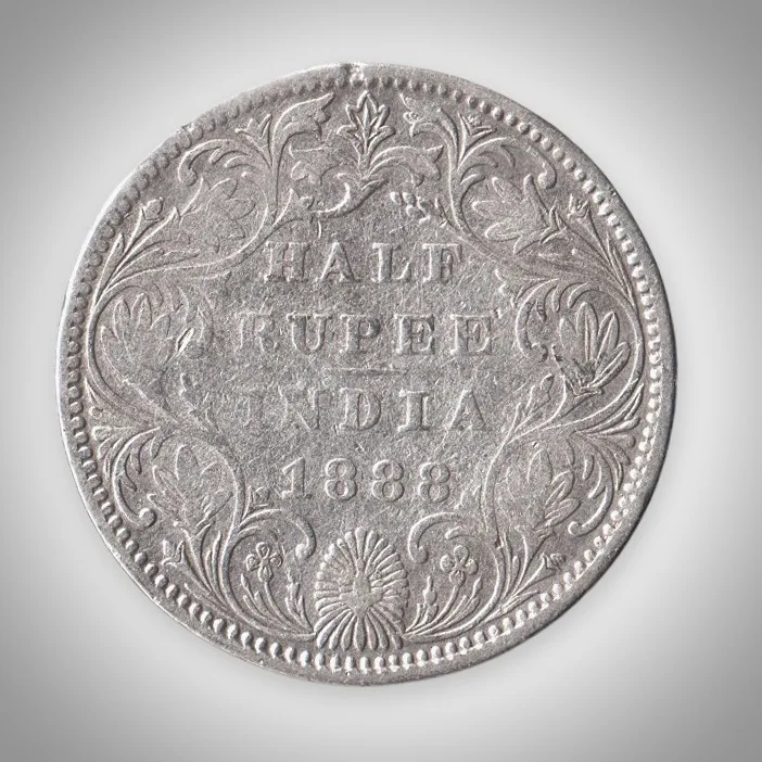 Rare Half Rupee 1888 Queen Victoria Empress Bombay Mint British India Silver Coin # A461