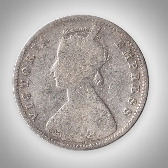 Rare Half Rupee 1888 Queen Victoria Empress Bombay Mint British India Silver Coin # A462