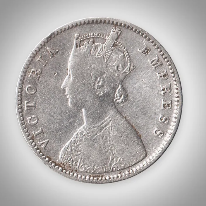 Rare Half Rupee 1888 Queen Victoria Empress Calcutta Mint British India Silver Coinage Coin # A463