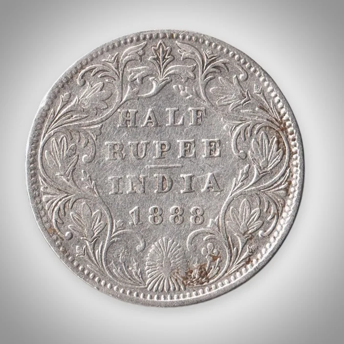 Rare Half Rupee 1888 Queen Victoria Empress Calcutta Mint British India Silver Coinage Coin # A463