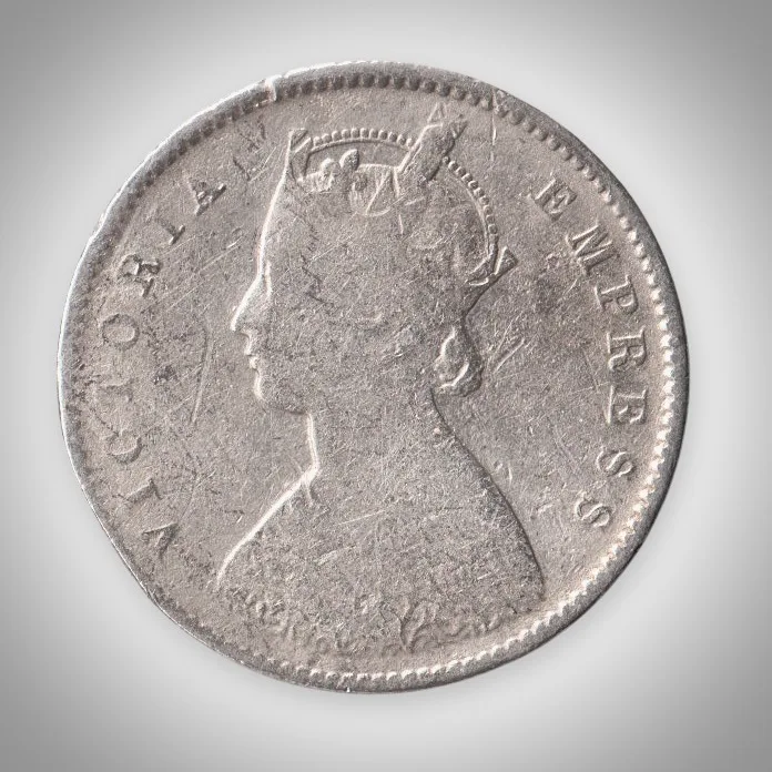 Rare 1/2 Rupee 1889 Queen Victoria Empress Calcutta Mint British India Silver Coin # A464